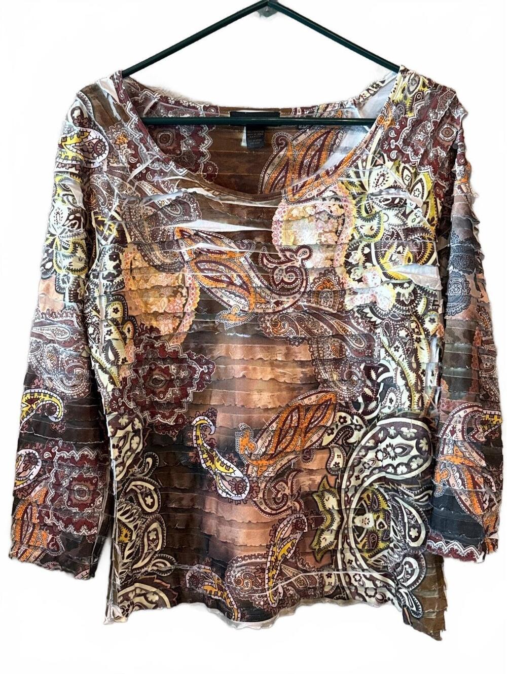 Kaktus Women's Long Sleeve Paisley Print Top Size Large